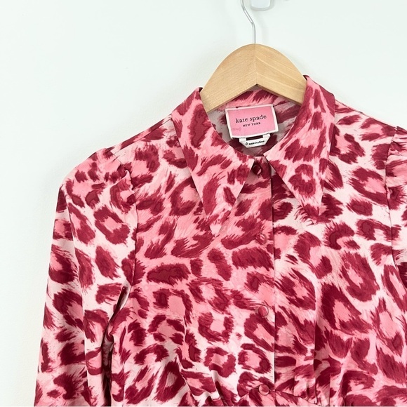 Kate Spade Panthera Leopard Long-Sleeve Mini Shirtdress - Picture 2 of 16